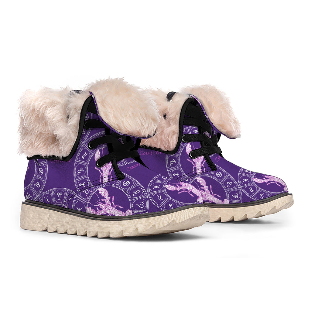 Purple Cancer Zodiac Pattern Print Winter Boots