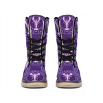 Purple Cancer Zodiac Pattern Print Winter Boots