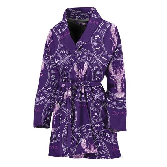 Purple Cancer Zodiac Pattern Print Women's Bathrobe