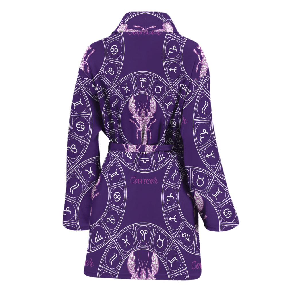 Purple Cancer Zodiac Pattern Print Women's Bathrobe