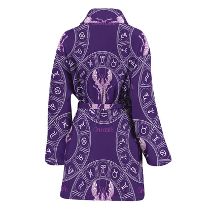Purple Cancer Zodiac Pattern Print Women's Bathrobe