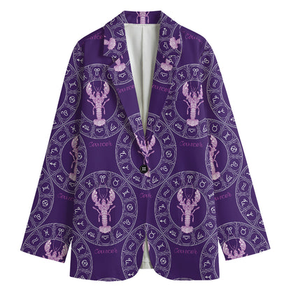 Purple Cancer Zodiac Pattern Print Women's Blazer