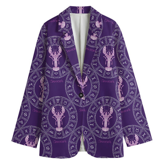 Purple Cancer Zodiac Pattern Print Women's Blazer