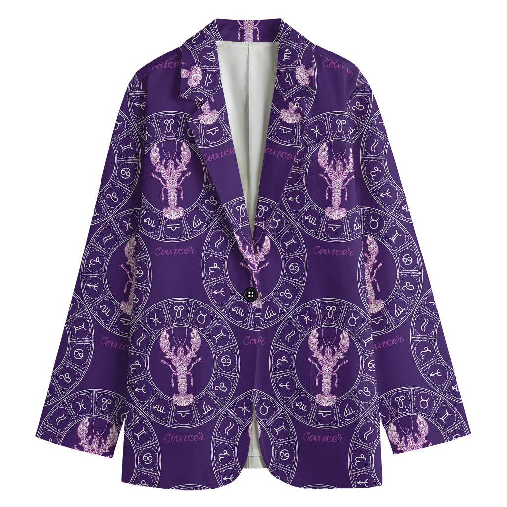 Purple Cancer Zodiac Pattern Print Women's Cotton Blazer