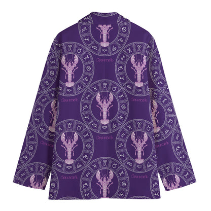 Purple Cancer Zodiac Pattern Print Women's Cotton Blazer