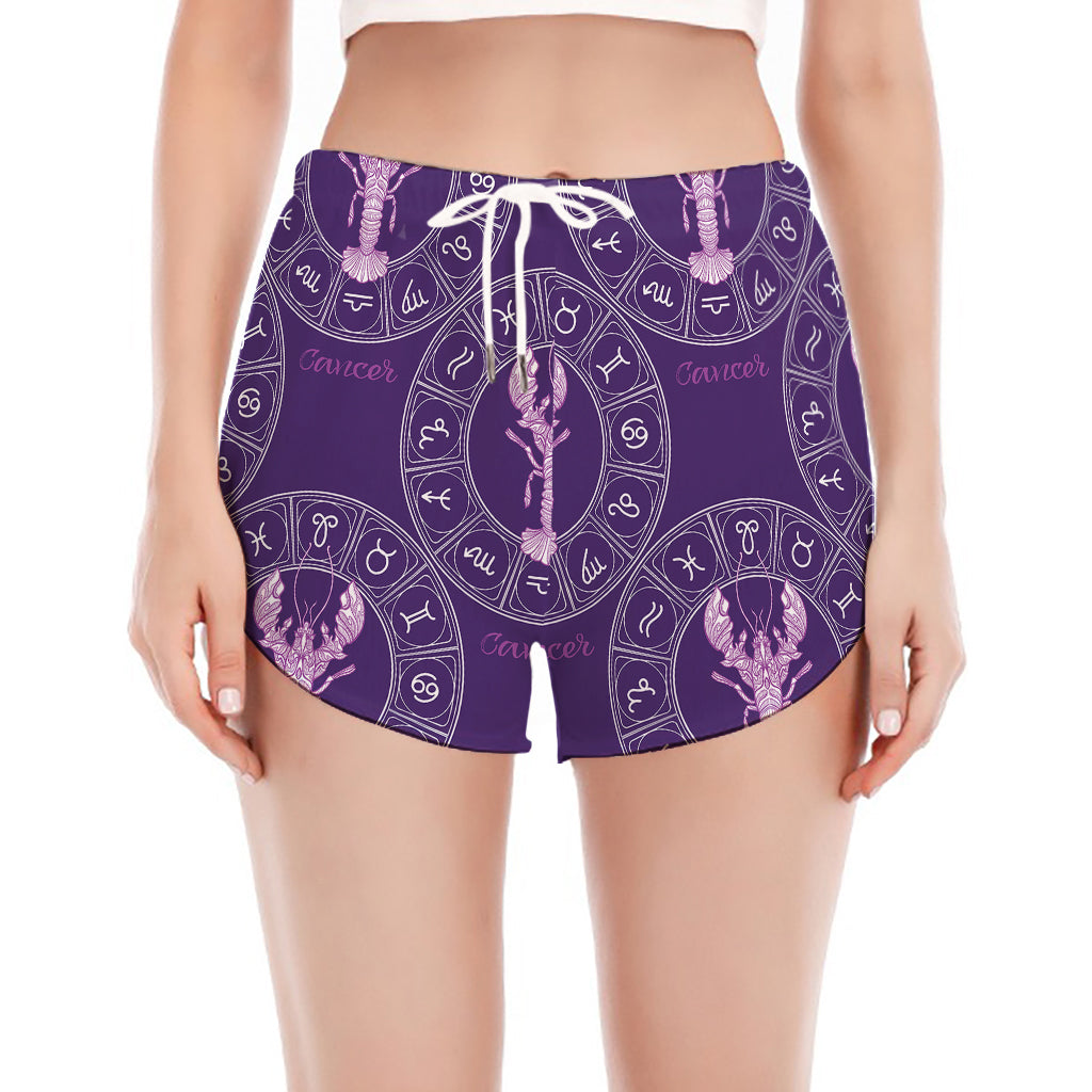 Purple Cancer Zodiac Pattern Print Women's Split Running Shorts