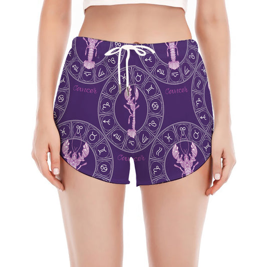 Purple Cancer Zodiac Pattern Print Women's Split Running Shorts