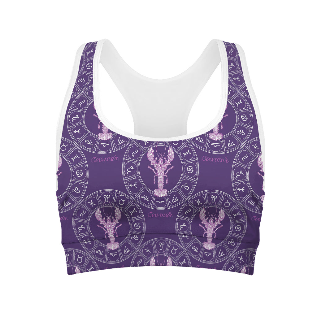 Purple Cancer Zodiac Pattern Print Women's Sports Bra