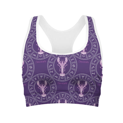 Purple Cancer Zodiac Pattern Print Women's Sports Bra