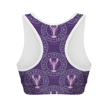 Purple Cancer Zodiac Pattern Print Women's Sports Bra