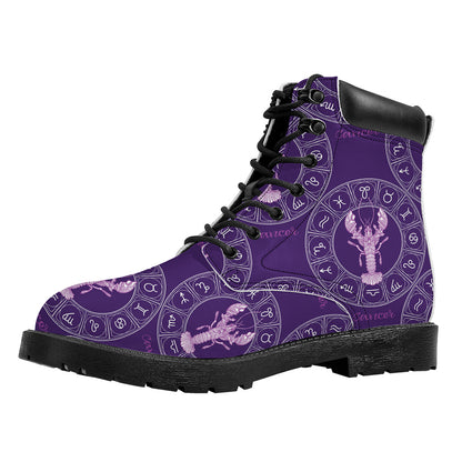 Purple Cancer Zodiac Pattern Print Work Boots