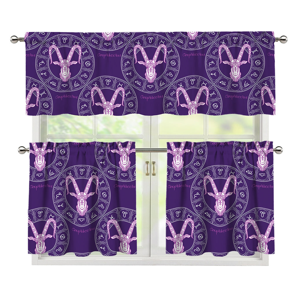 Purple Capricorn Zodiac Pattern Print 3 Piece Kitchen Curtains