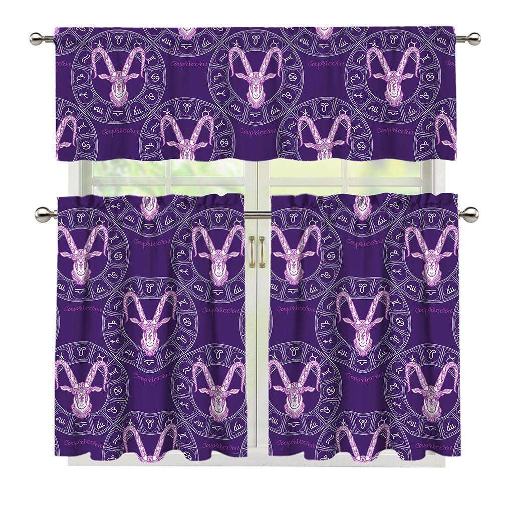 Purple Capricorn Zodiac Pattern Print 3 Piece Kitchen Curtains