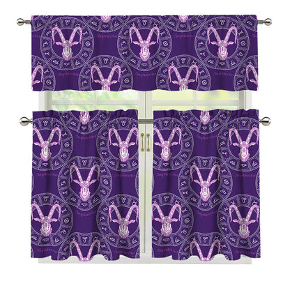 Purple Capricorn Zodiac Pattern Print 3 Piece Kitchen Curtains