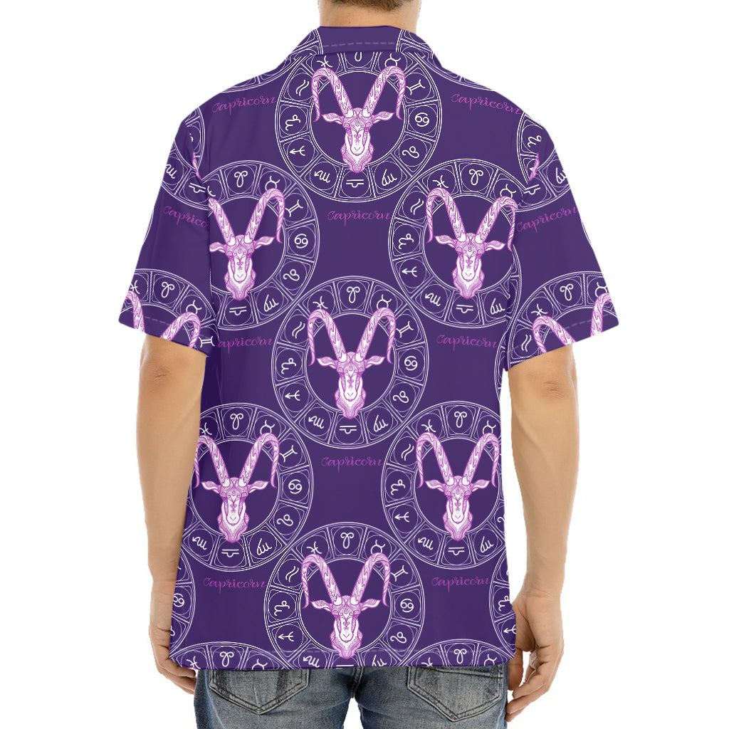 Purple Capricorn Zodiac Pattern Print Aloha Shirt