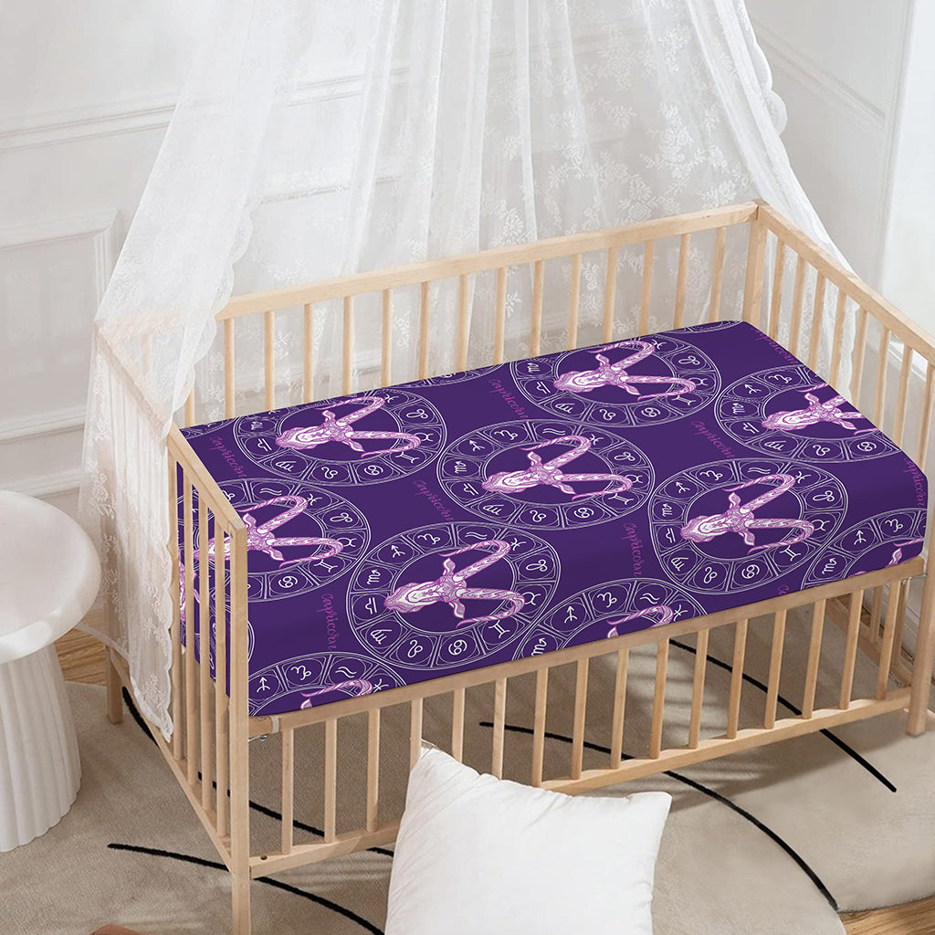 Purple Capricorn Zodiac Pattern Print Baby Crib Sheet