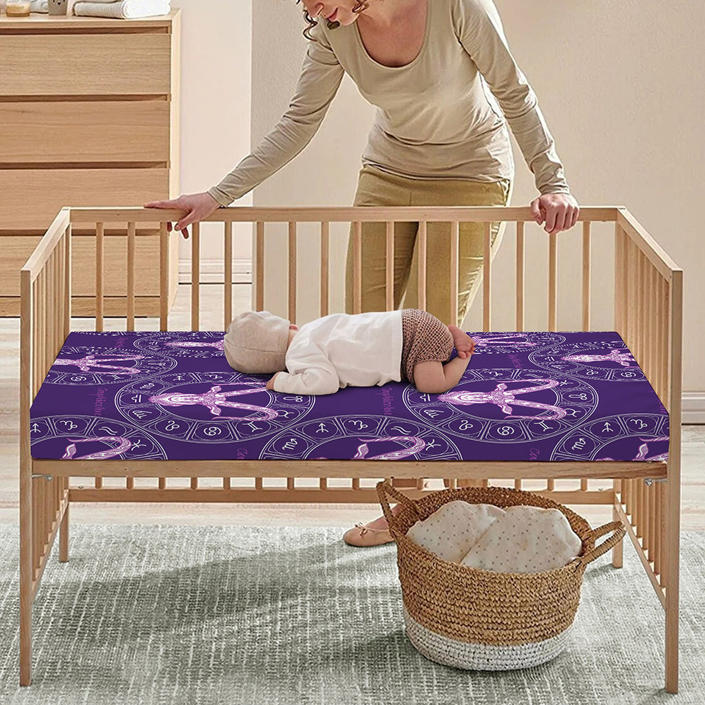 Purple Capricorn Zodiac Pattern Print Baby Crib Sheet