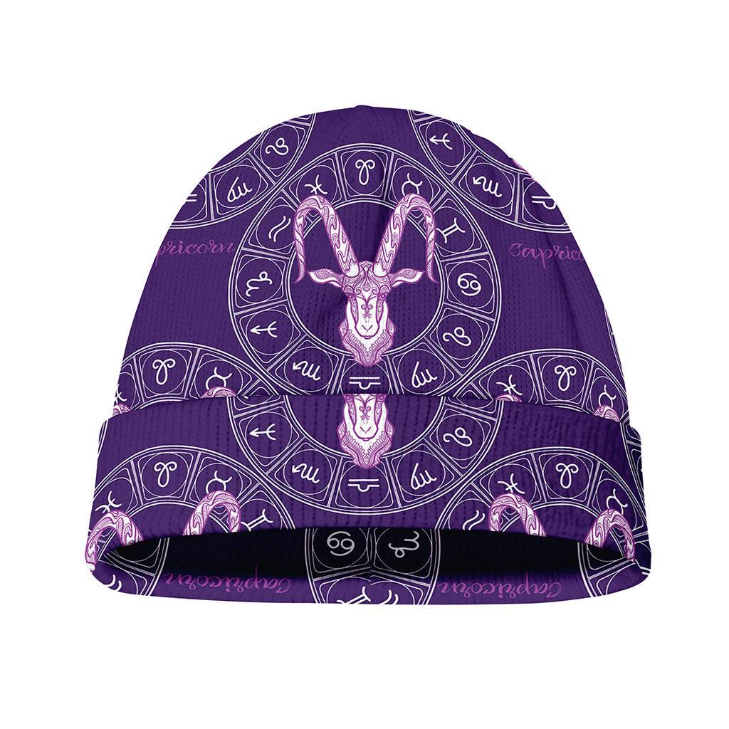 Purple Capricorn Zodiac Pattern Print Beanie