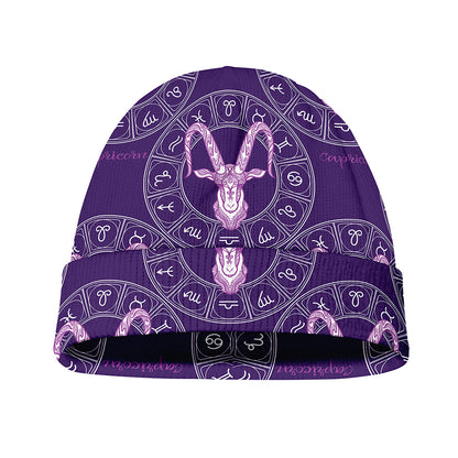 Purple Capricorn Zodiac Pattern Print Beanie