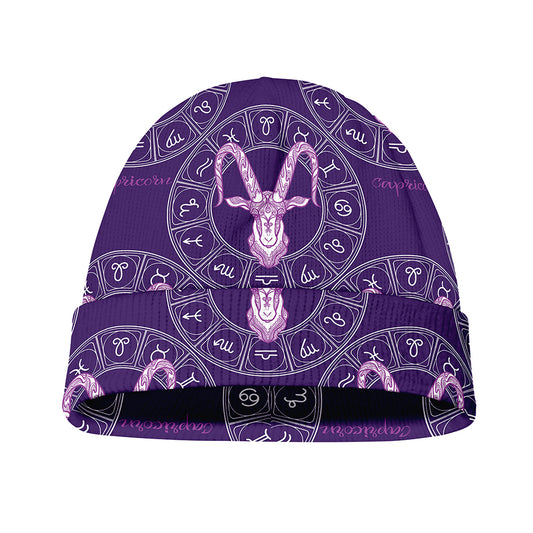 Purple Capricorn Zodiac Pattern Print Beanie