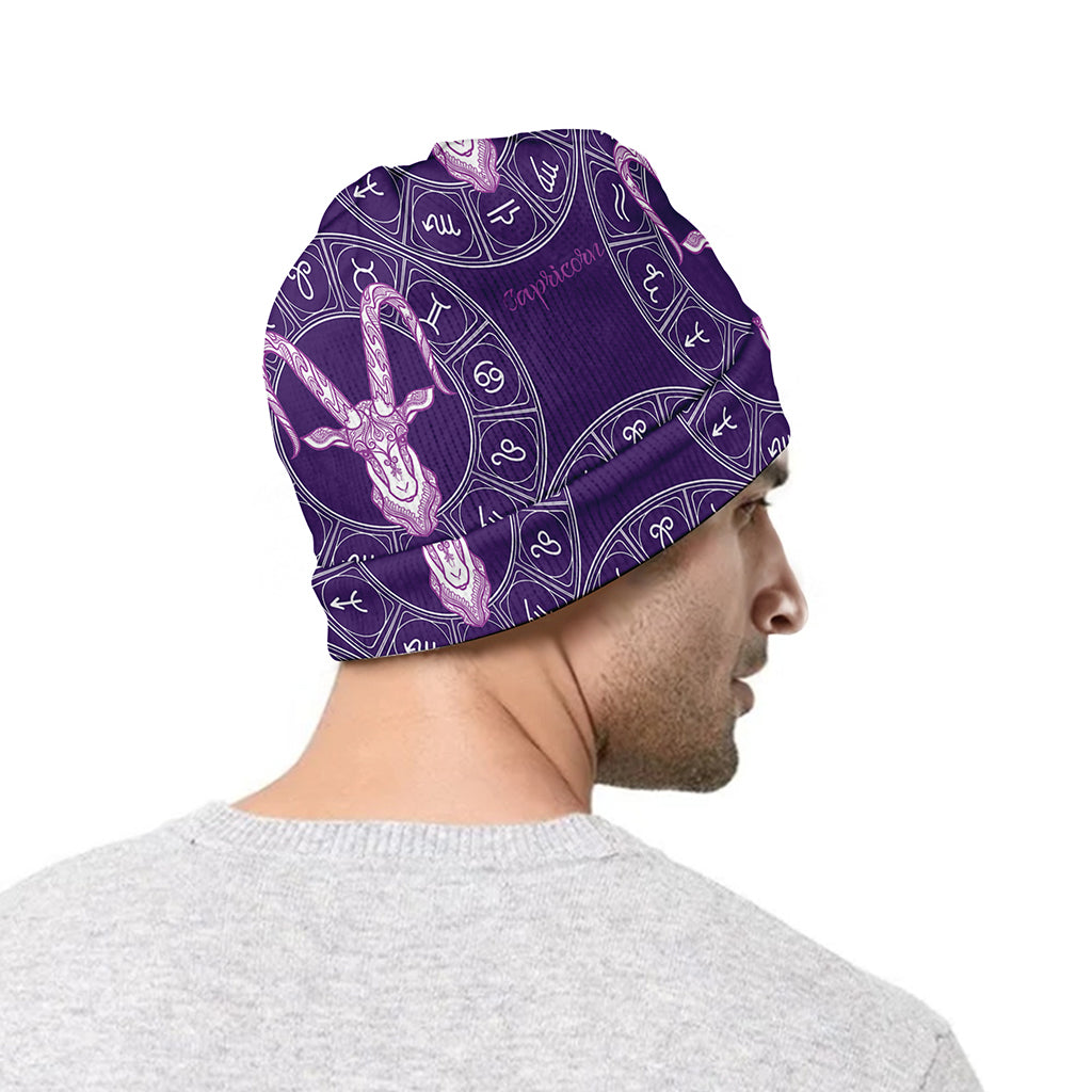 Purple Capricorn Zodiac Pattern Print Beanie
