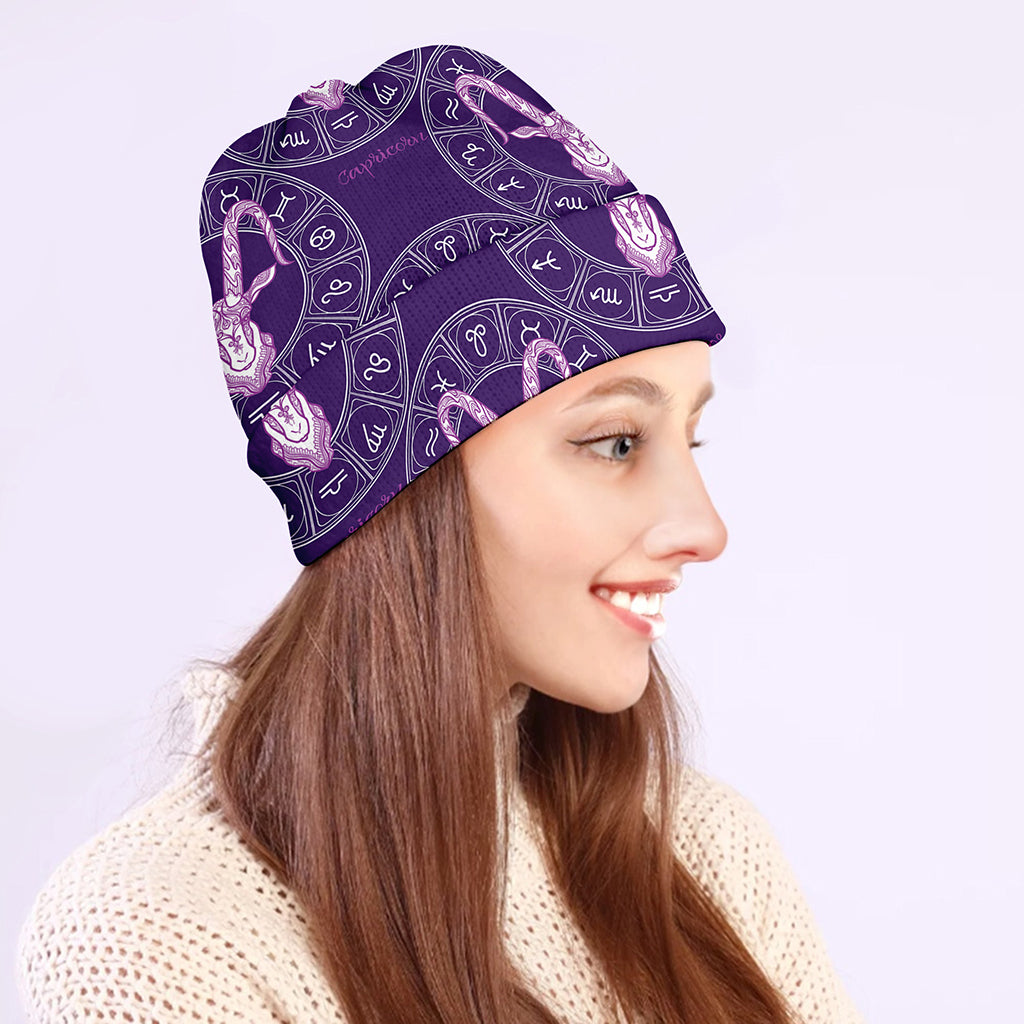 Purple Capricorn Zodiac Pattern Print Beanie
