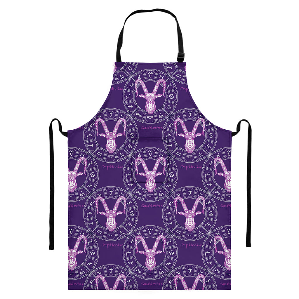 Purple Capricorn Zodiac Pattern Print Bib Apron With Pocket