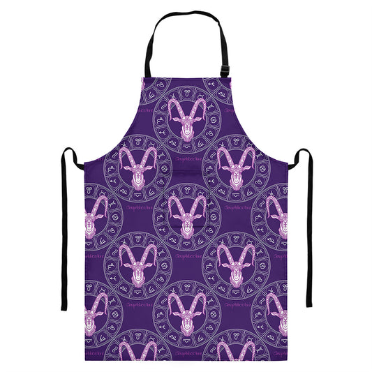 Purple Capricorn Zodiac Pattern Print Bib Apron With Pocket