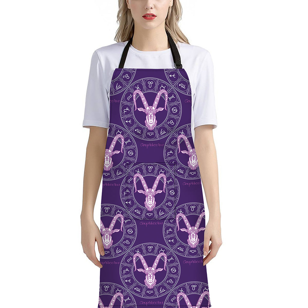 Purple Capricorn Zodiac Pattern Print Bib Apron With Pocket