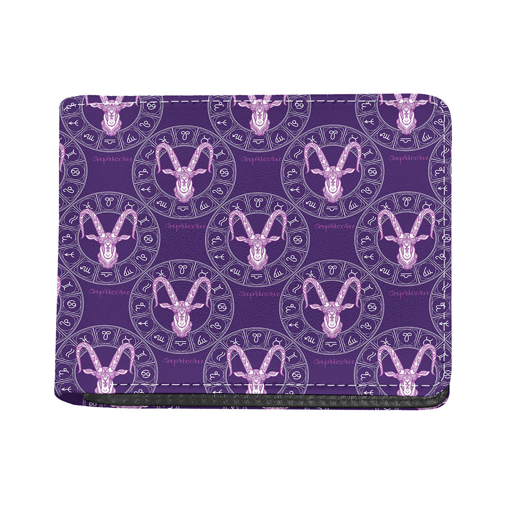 Purple Capricorn Zodiac Pattern Print Bifold Wallet