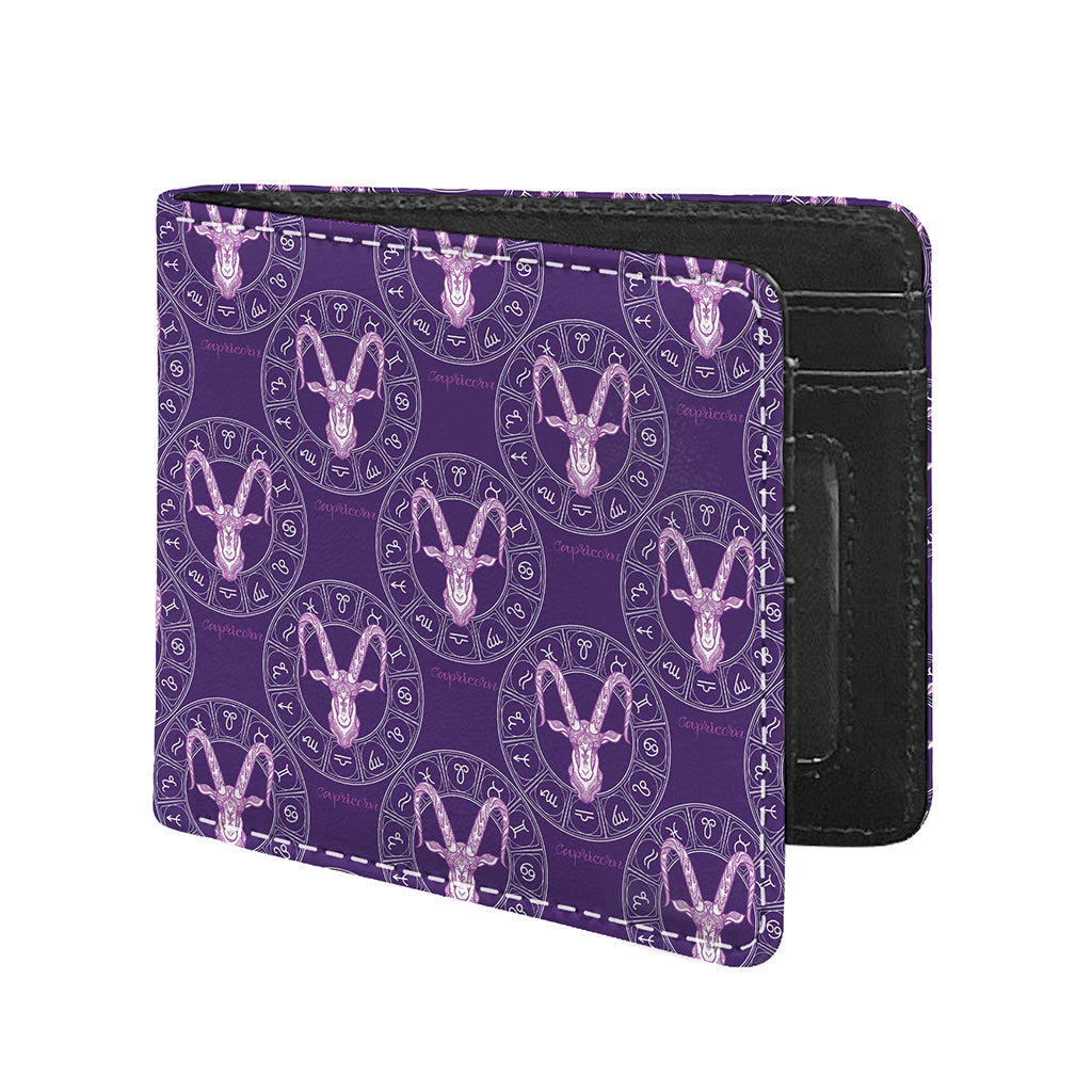 Purple Capricorn Zodiac Pattern Print Bifold Wallet