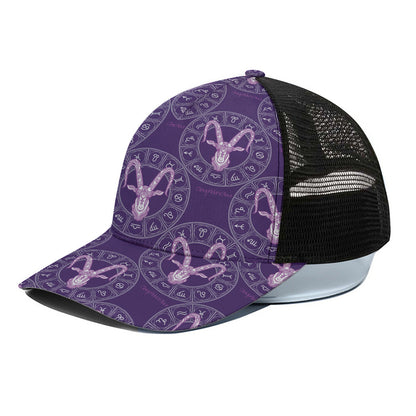 Purple Capricorn Zodiac Pattern Print Black Mesh Trucker Cap