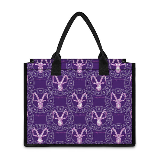 Purple Capricorn Zodiac Pattern Print Canvas Tote Bag
