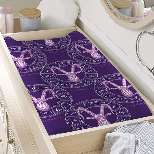 Purple Capricorn Zodiac Pattern Print Changing Pad Cover