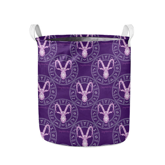 Purple Capricorn Zodiac Pattern Print Collapsible Laundry Basket