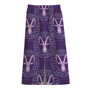 Purple Capricorn Zodiac Pattern Print Cotton Front Slit Maxi Skirt