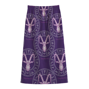 Purple Capricorn Zodiac Pattern Print Cotton Front Slit Maxi Skirt