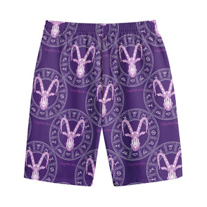 Purple Capricorn Zodiac Pattern Print Cotton Shorts