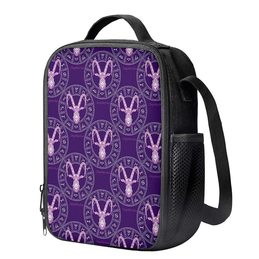 Purple Capricorn Zodiac Pattern Print Crossbody Lunch Bag