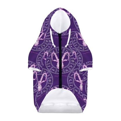 Purple Capricorn Zodiac Pattern Print Dog Zip Up Hoodie