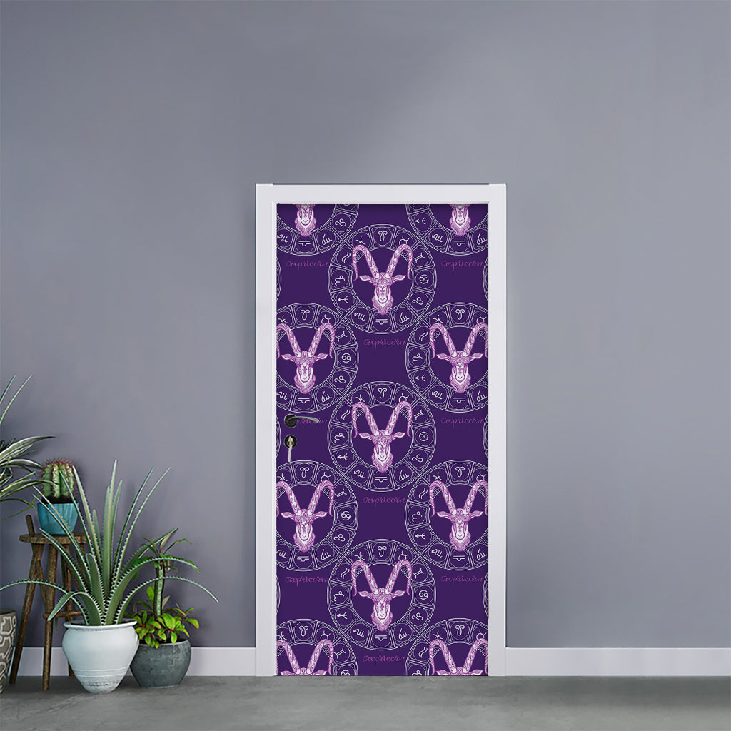 Purple Capricorn Zodiac Pattern Print Door Sticker