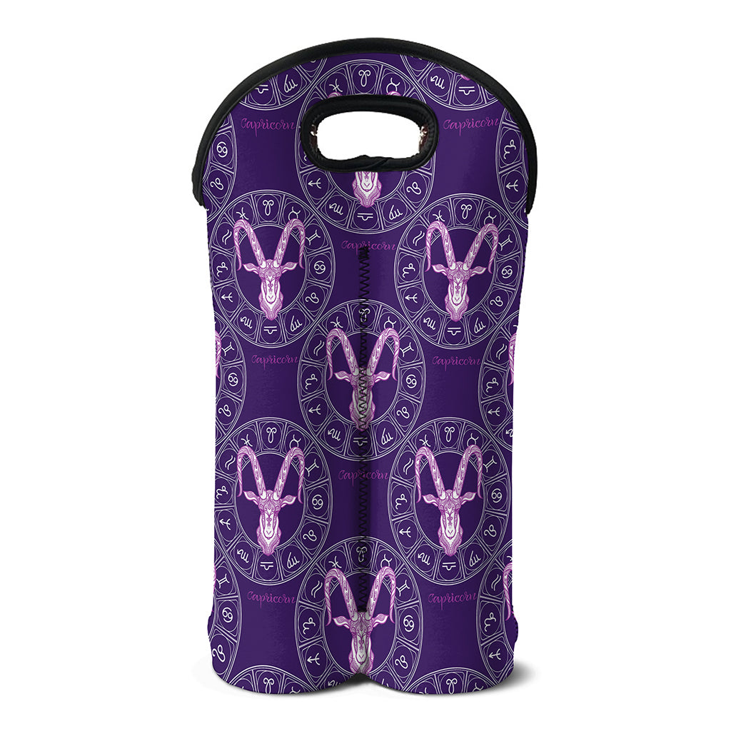 Purple Capricorn Zodiac Pattern Print Double Neoprene Wine Tote