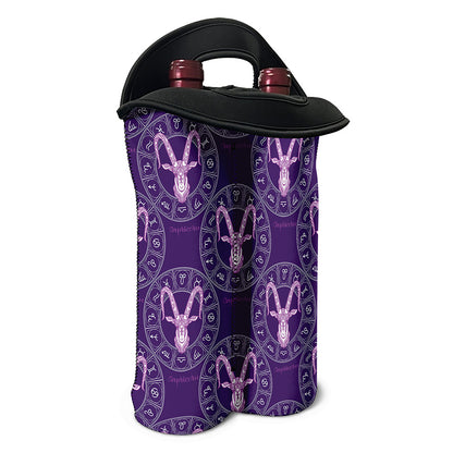 Purple Capricorn Zodiac Pattern Print Double Neoprene Wine Tote