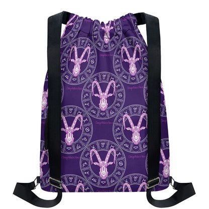 Purple Capricorn Zodiac Pattern Print Drawstring Backpack