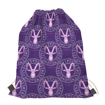 Purple Capricorn Zodiac Pattern Print Drawstring Bag
