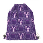 Purple Capricorn Zodiac Pattern Print Drawstring Bag