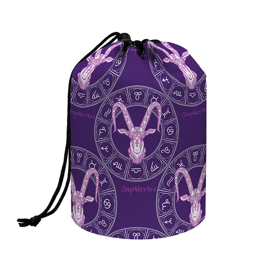 Purple Capricorn Zodiac Pattern Print Drawstring Makeup Bag