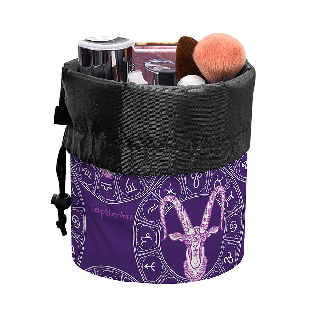 Purple Capricorn Zodiac Pattern Print Drawstring Makeup Bag