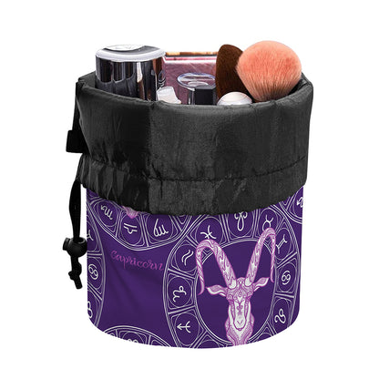 Purple Capricorn Zodiac Pattern Print Drawstring Makeup Bag