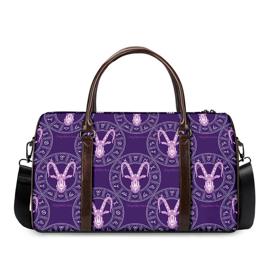 Purple Capricorn Zodiac Pattern Print Duffle Bag